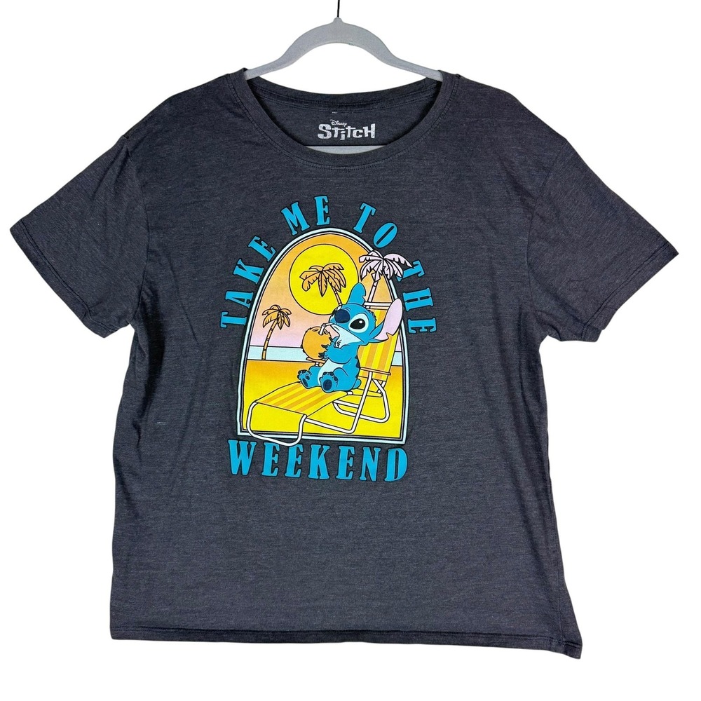 Disney Stitch Shirt‎ Womens XL Gray Take Me To The Weekend Graphic Tee Beach